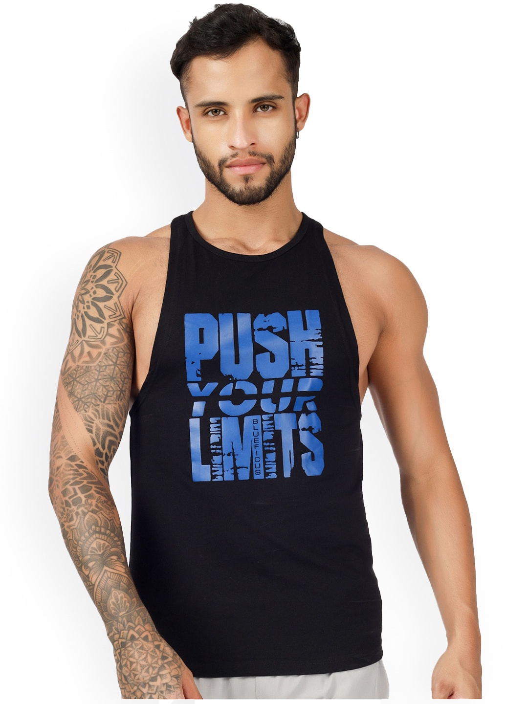 

BLUEFICUS Typography Printed Pure Cotton Basic Vest-103-M-PUSH-SANDO-BLACK-M