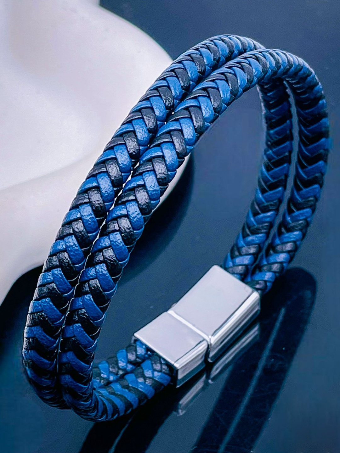 

ZIVOM Men Silver-Plated Leather Wraparound Bracelet