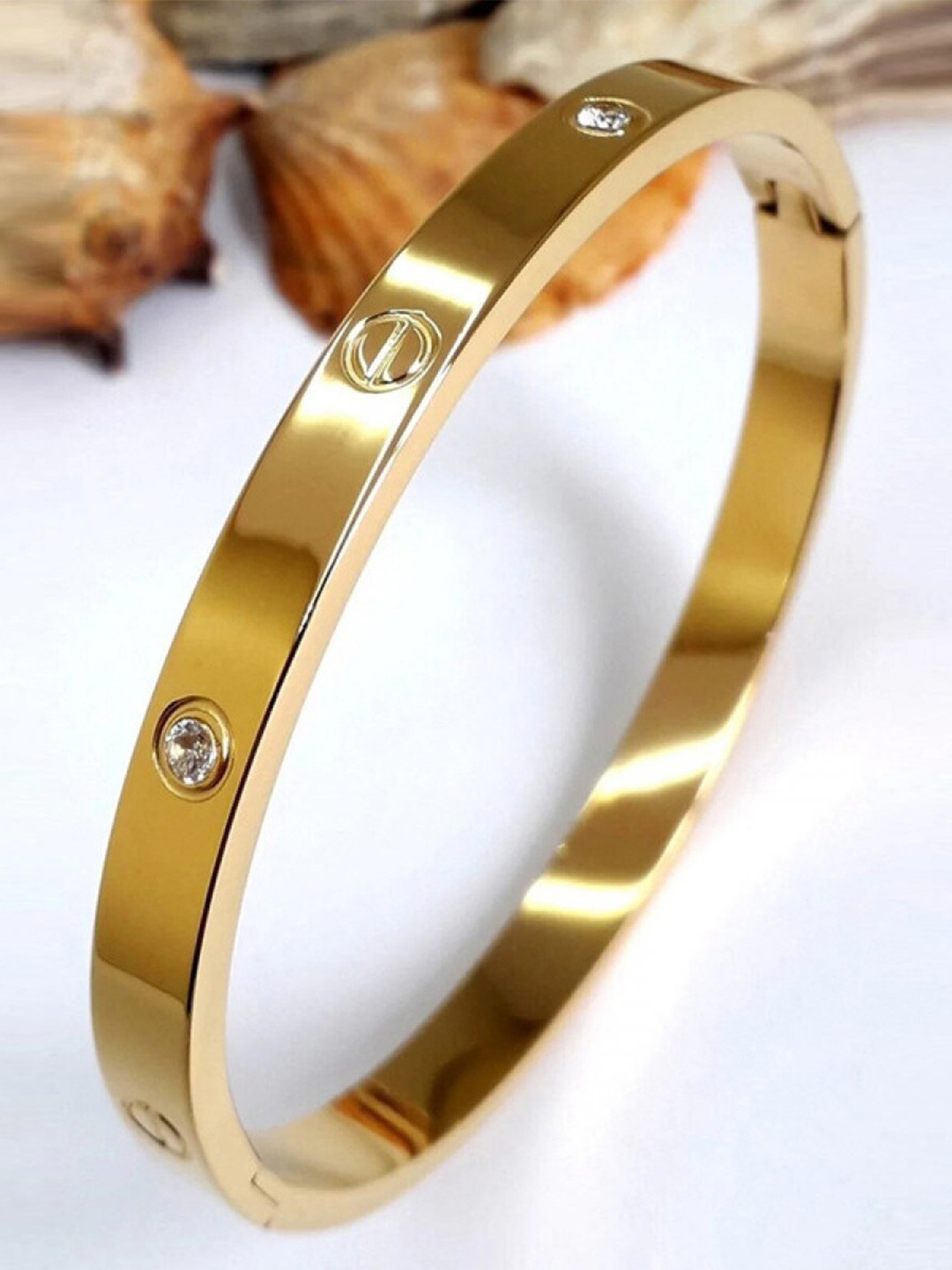 

ZIVOM Cubic Zirconia Gold-Plated Kada Bracelet