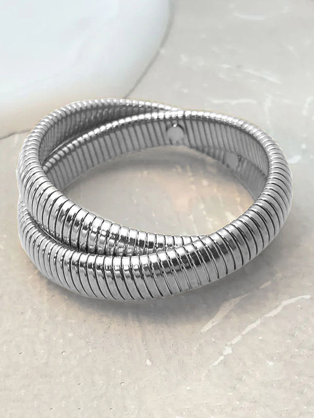 

ZIVOM Women Silver-Plated Dual Layer Stretchable Multistrand Bracelet