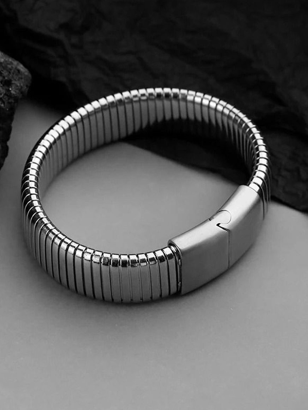 

ZIVOM Women Anti Tarnish Stainless Steel Silver-Plated Stretchable Wraparound Bracelet