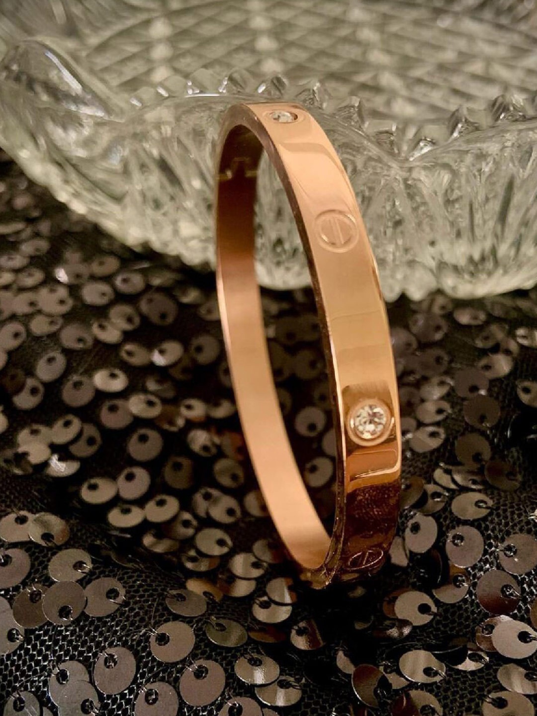 

ZIVOM Rose Gold-Plated Cubic Zirconia Stone Studded Kada Bracelet