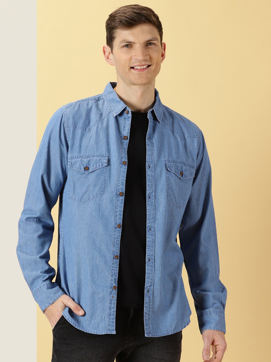 

Thomas Scott Smart Slim Fit Pure Cotton Denim Casual Overdyed Shirt, Blue