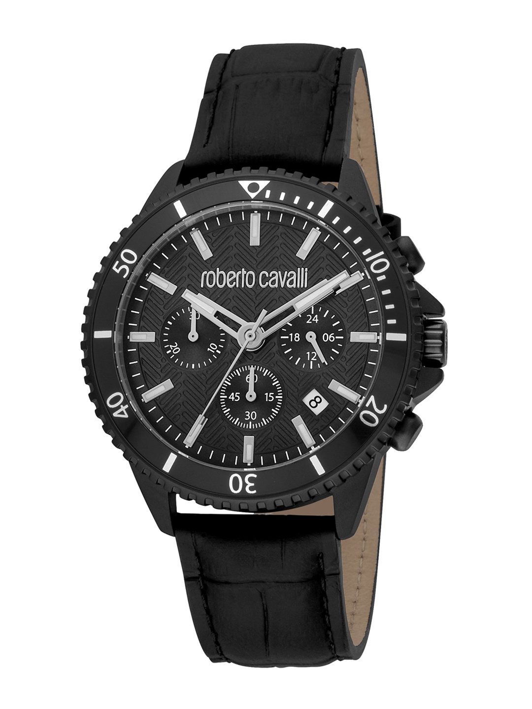 

Roberto Cavalli Men Textured Dial & Leather Straps Watch RC5G049L0045, Black