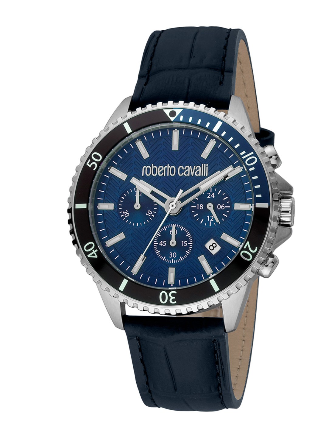 

Roberto Cavalli Men Textured Dial & Leather Straps Watch RC5G049L0025, Blue