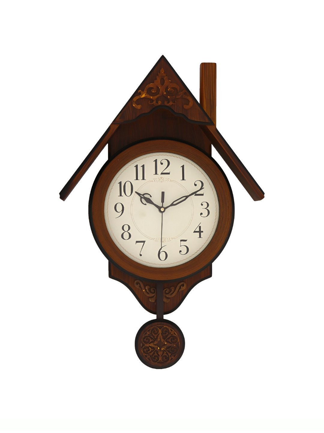 

Heritage India Brown Wooden Geometric Traditional Pendulum Wall Clock