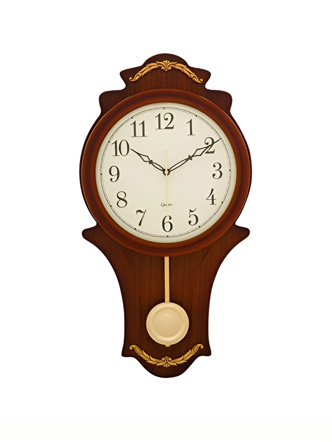 

Heritage India Brown & Gold Toned Wooden Traditional Round Pendulum Wall Clock