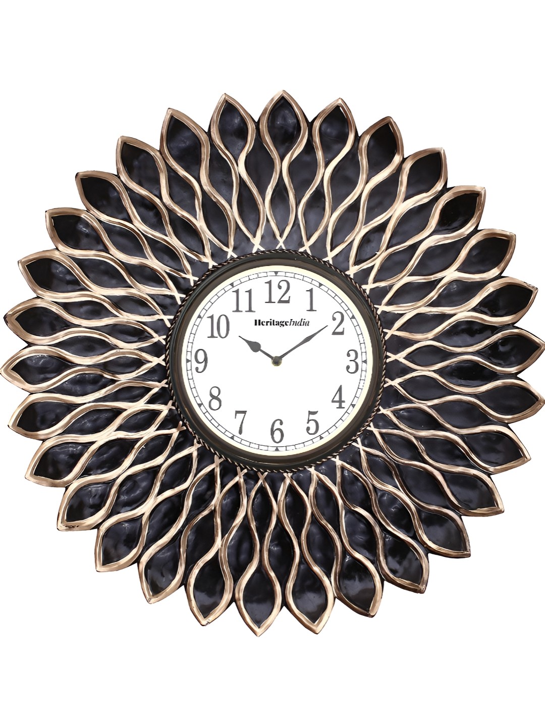 

Heritage India Black & Gold Toned Textured Analogue Traditional Wall Clock
