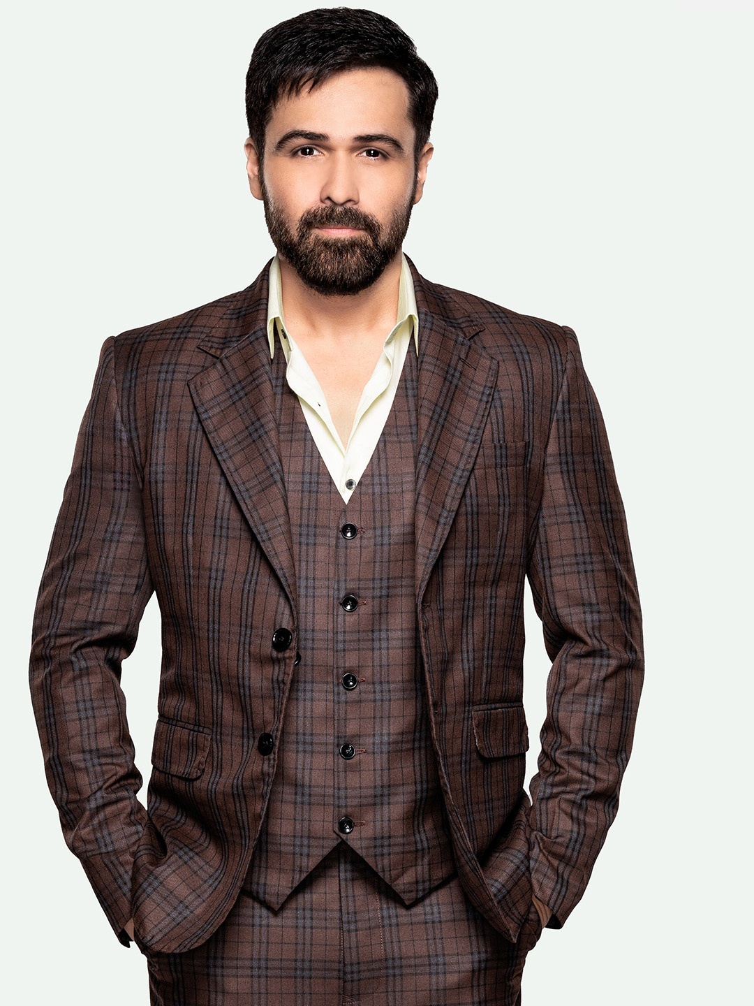 

FRENCH CROWN Checked Peaked Lapel Single Breasted Blazer, Brown