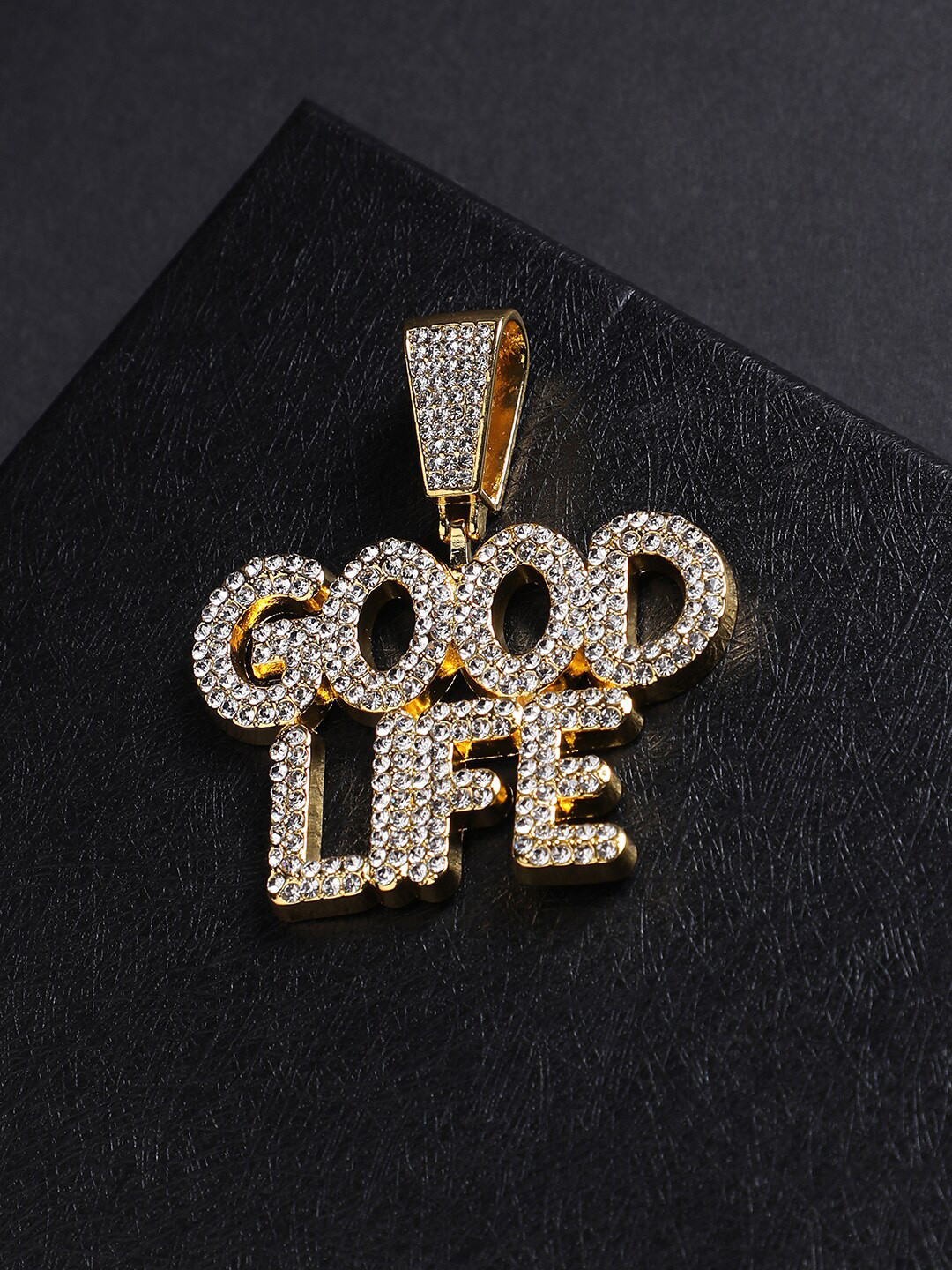 

French Accent Men Gold Plated Good Life Pendant Necklace