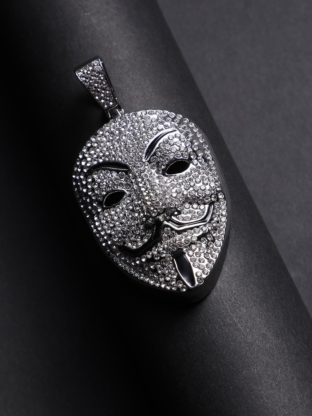 

French Accent V For Vendatta Shaped Silver-Plated Artificial Stones Studded Pendant