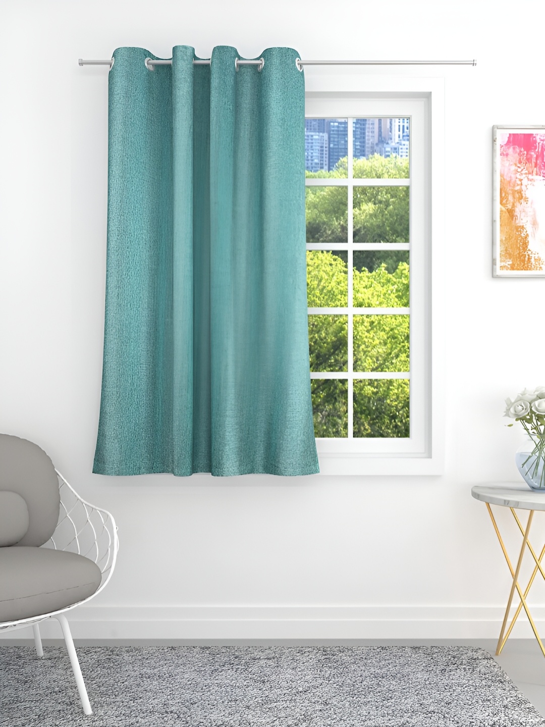 

THE CONVERSION Sea Green Jute Cotton Room Darkening Window Curtain