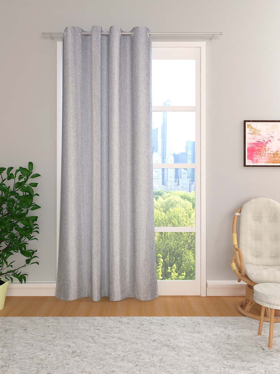 

THE CONVERSION Grey Jute Room Darkening Long Door Curtain