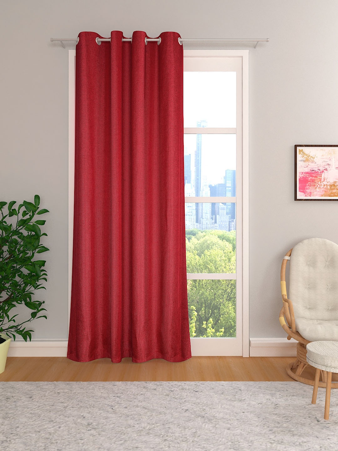 

THE CONVERSION Maroon Jute Cotton Room Darkening Long Door Curtain