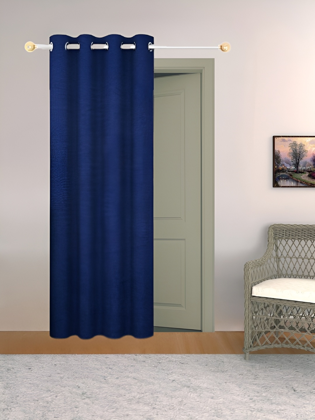 

THE CONVERSION Blue Solid Room Darkening Eyelet Long Door Curtain