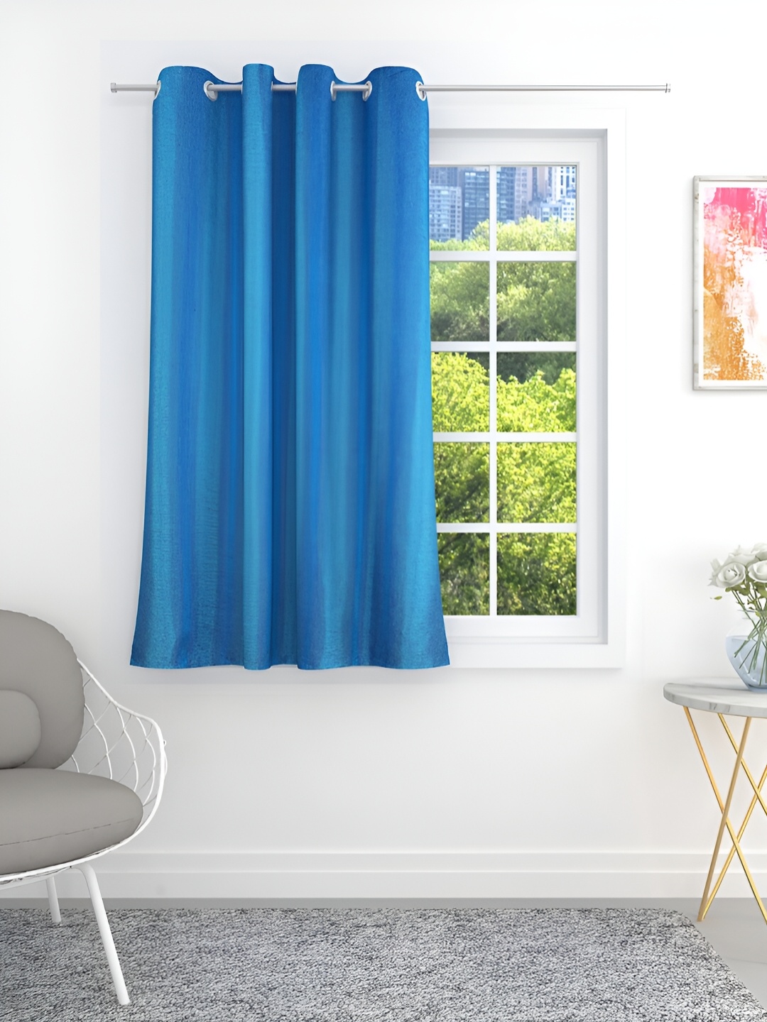 

THE CONVERSION Turquoise Blue Jute Cotton Room Darkening Window Curtain