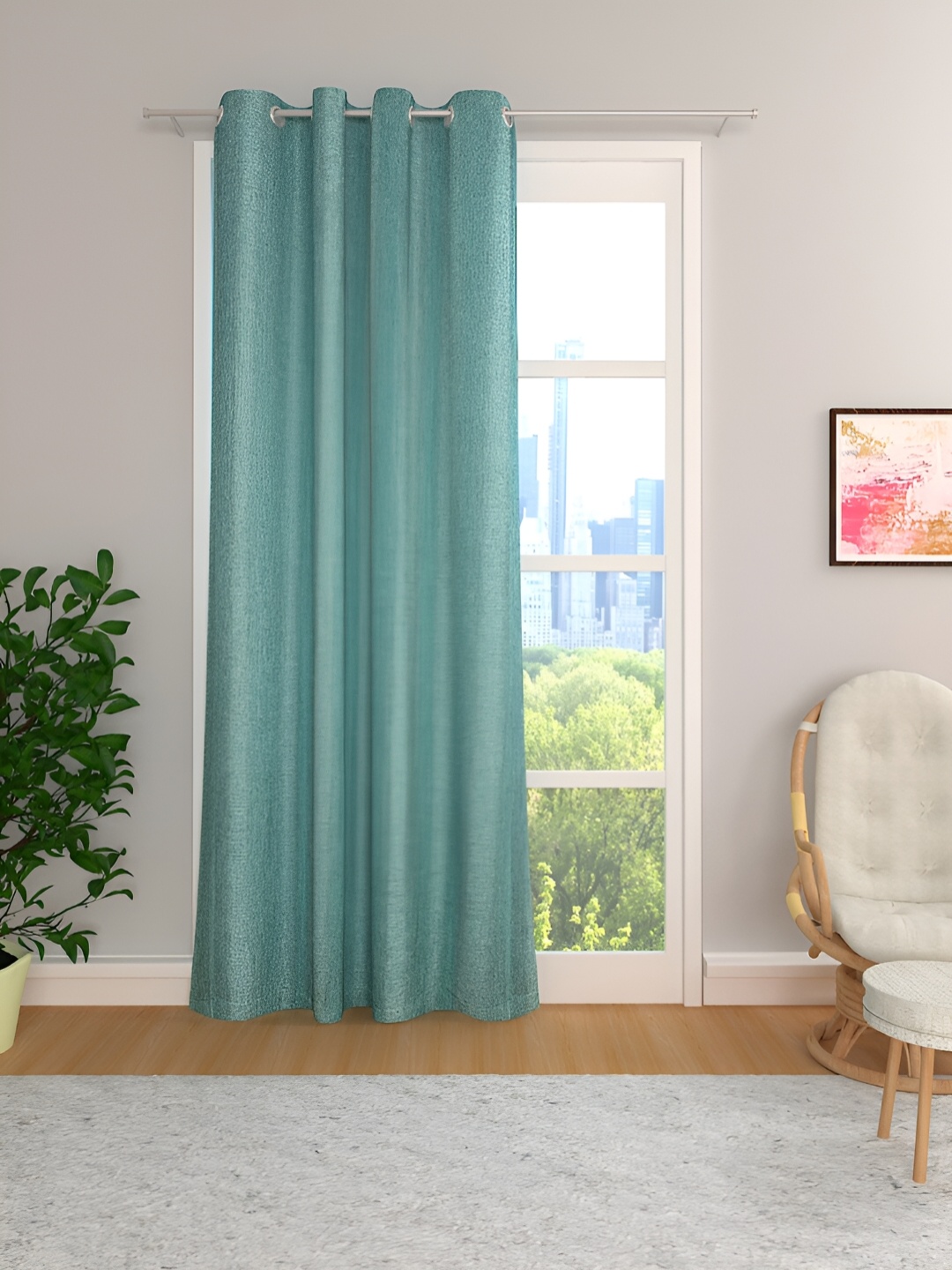 

THE CONVERSION Sea Green Room Darkening Jute Long Door Curtain