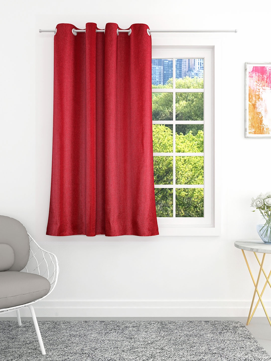 

THE CONVERSION Maroon Jute Cotton Room Darkening Window Curtain