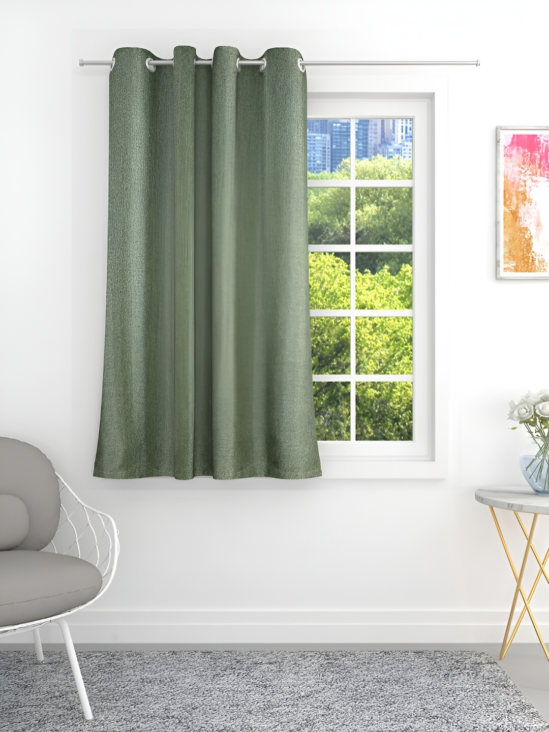 

THE CONVERSION Green Jute Cotton Room Darkening Window Curtain