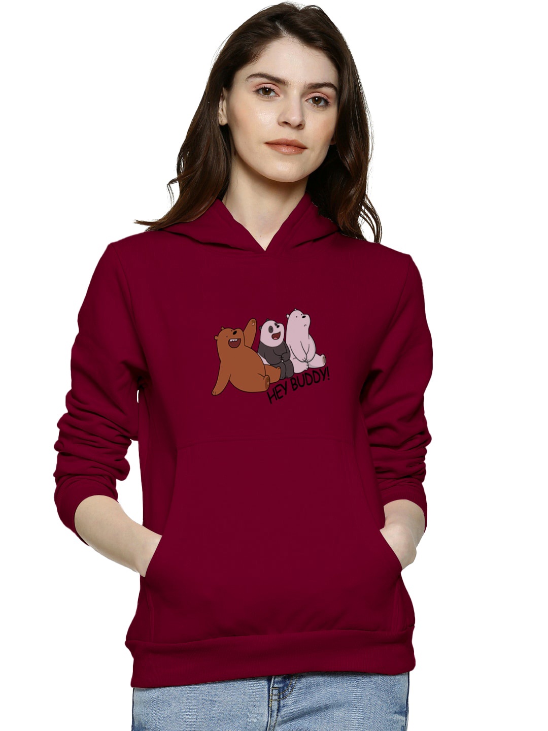 

BAESD Graphic Printed Hooded Cotton Pullover, Maroon