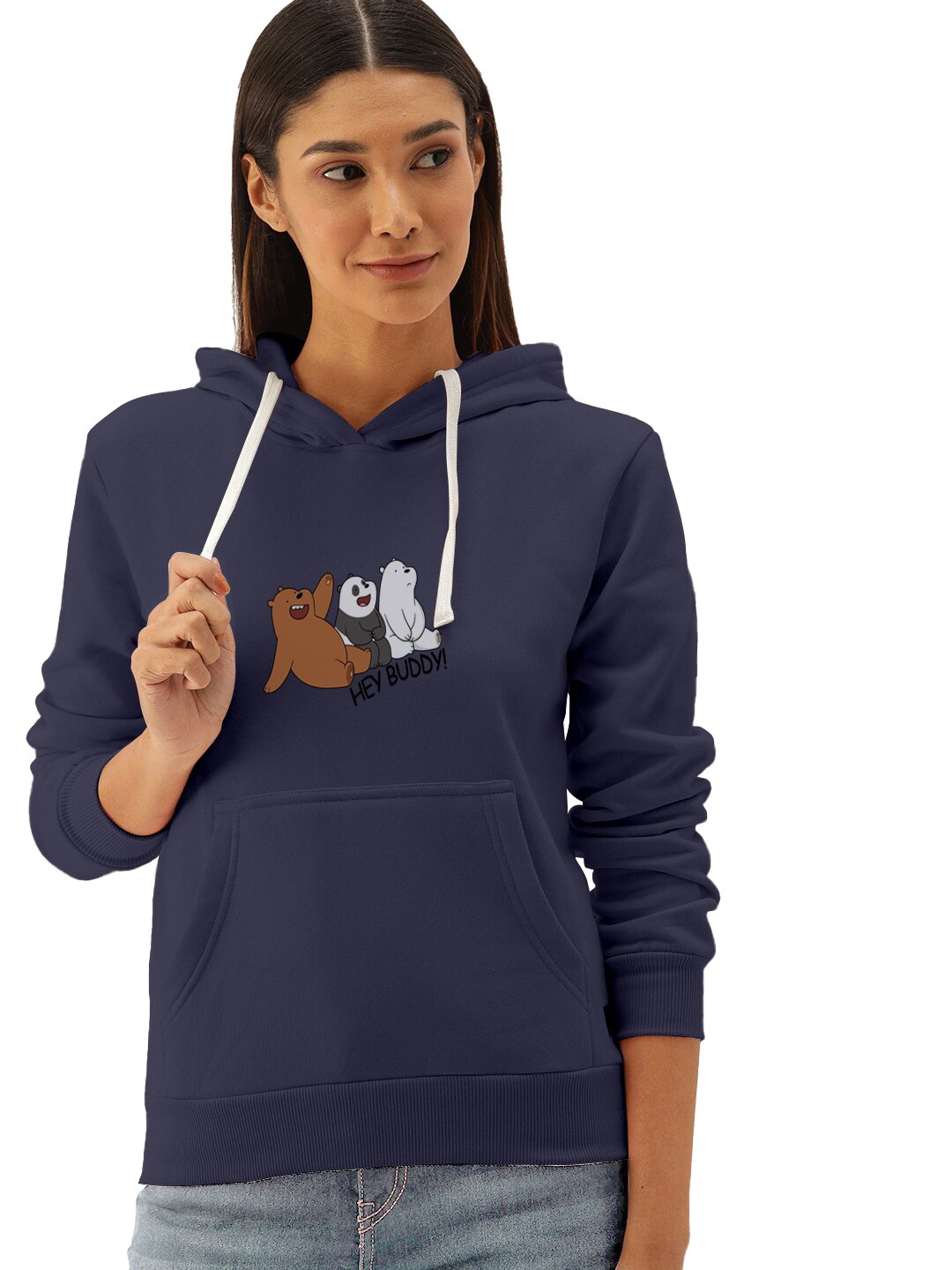 

BAESD Graphic Printed Hooded Cotton Pullover, Navy blue