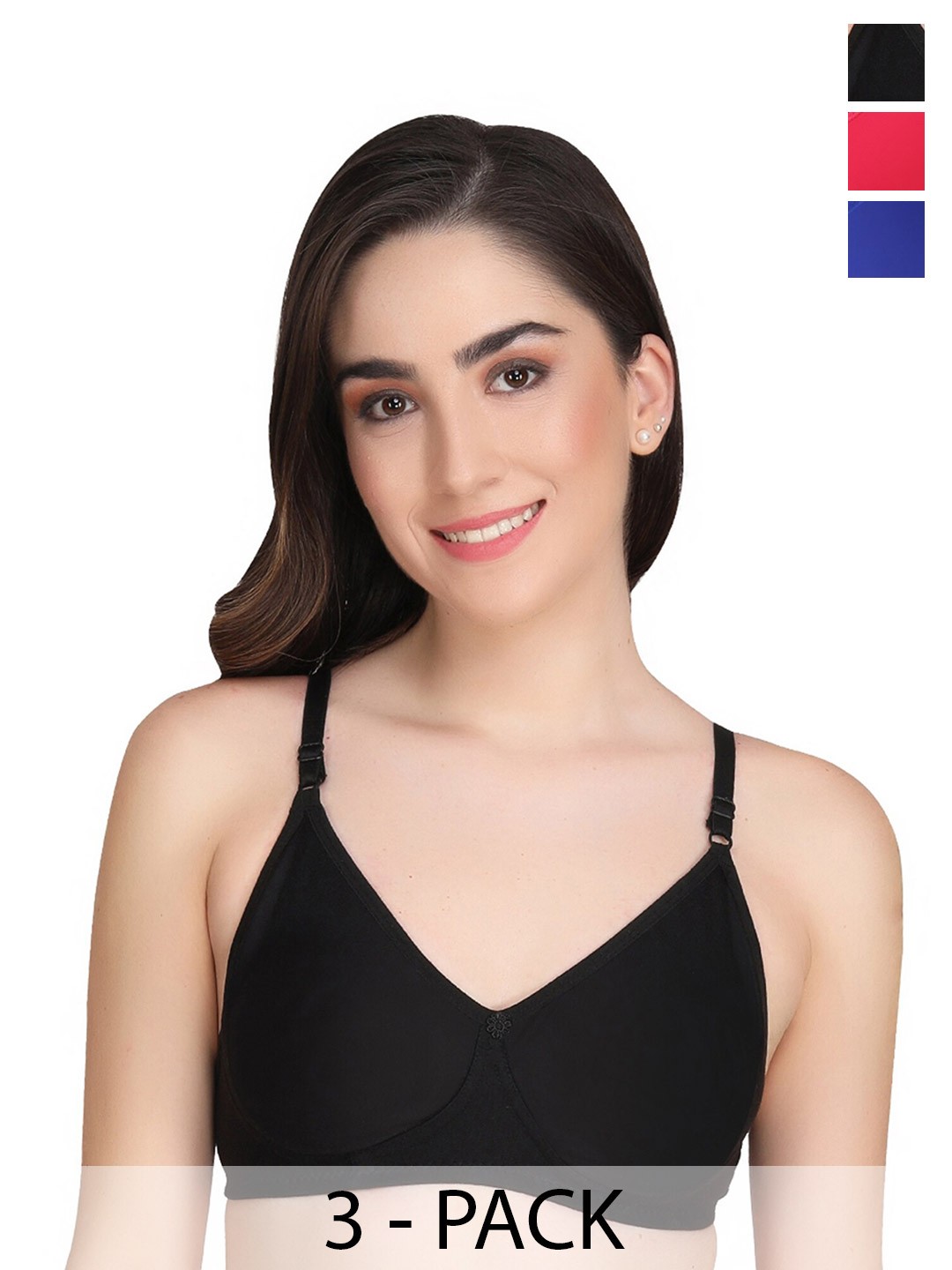 

Liigne Pack of 3 Full Coverage Non Padded T-shirt Bras With All Day Comfort, Black