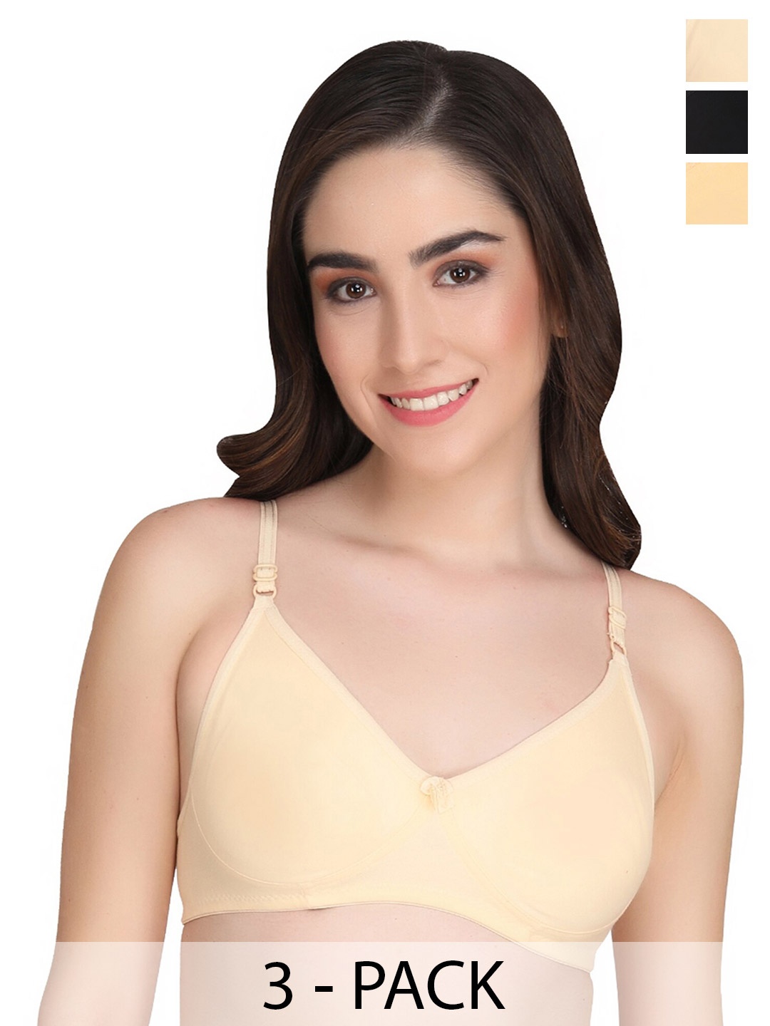 

Liigne Pack of 3 Full Coverage Non Padded T-shirt Bras With All Day Comfort, Beige