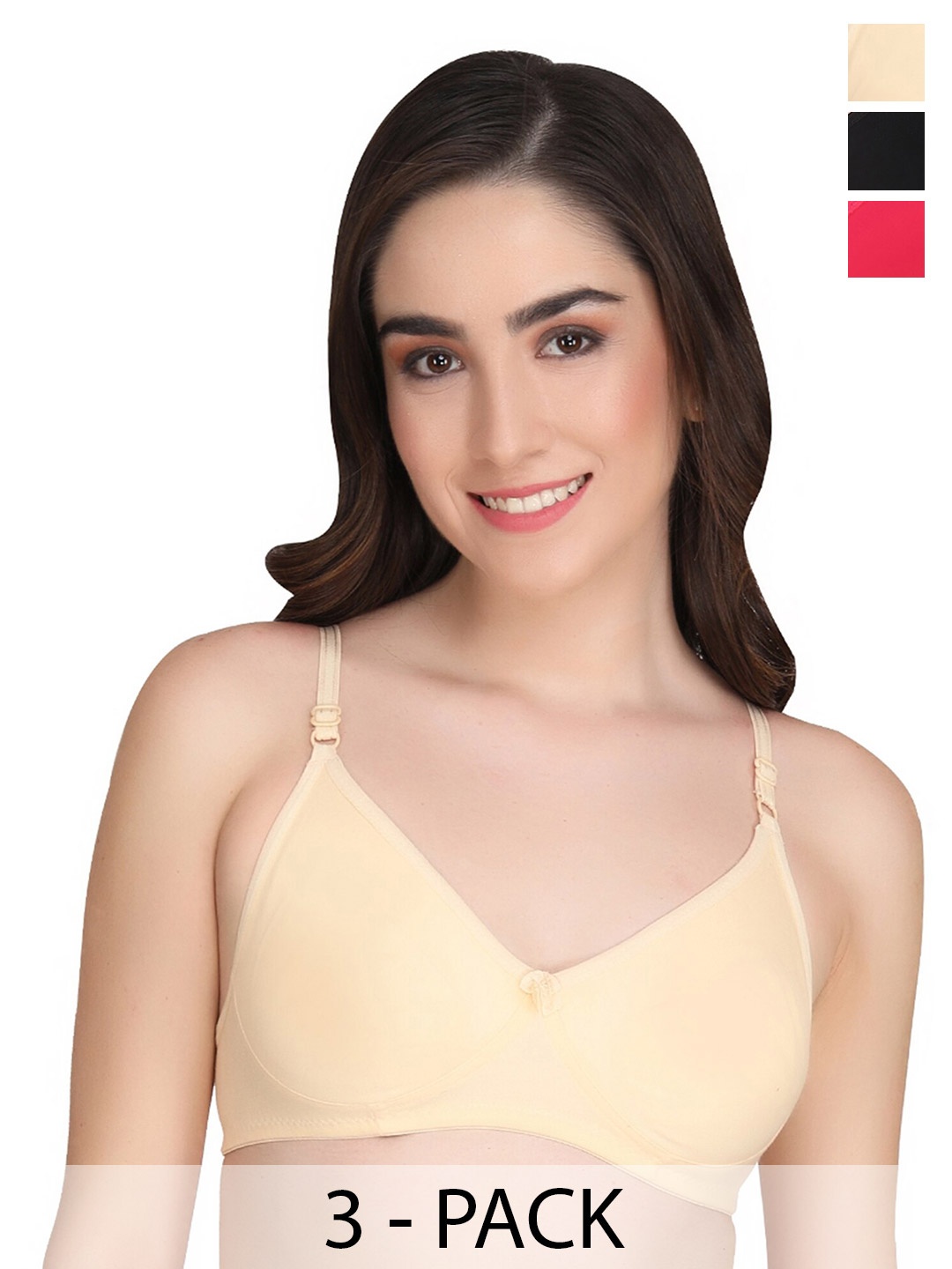 

Liigne Pack of 3 Full Coverage Non Padded Everyday Bras With All Day Comfort, Nude
