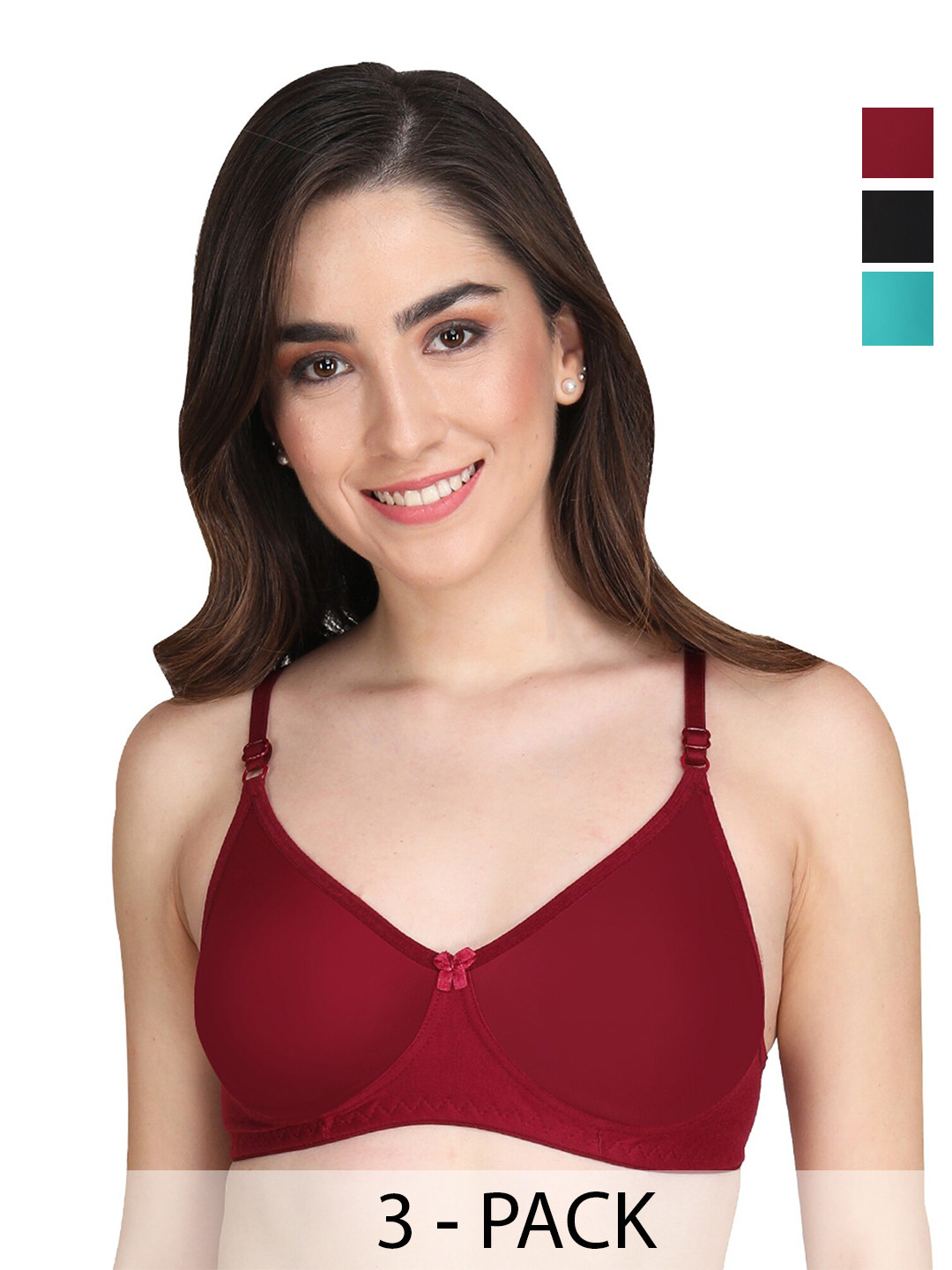 

Liigne Pack Of 3 Full Coverage Lightly Padded Seamless Everyday Bra With All Day Comfort, Maroon