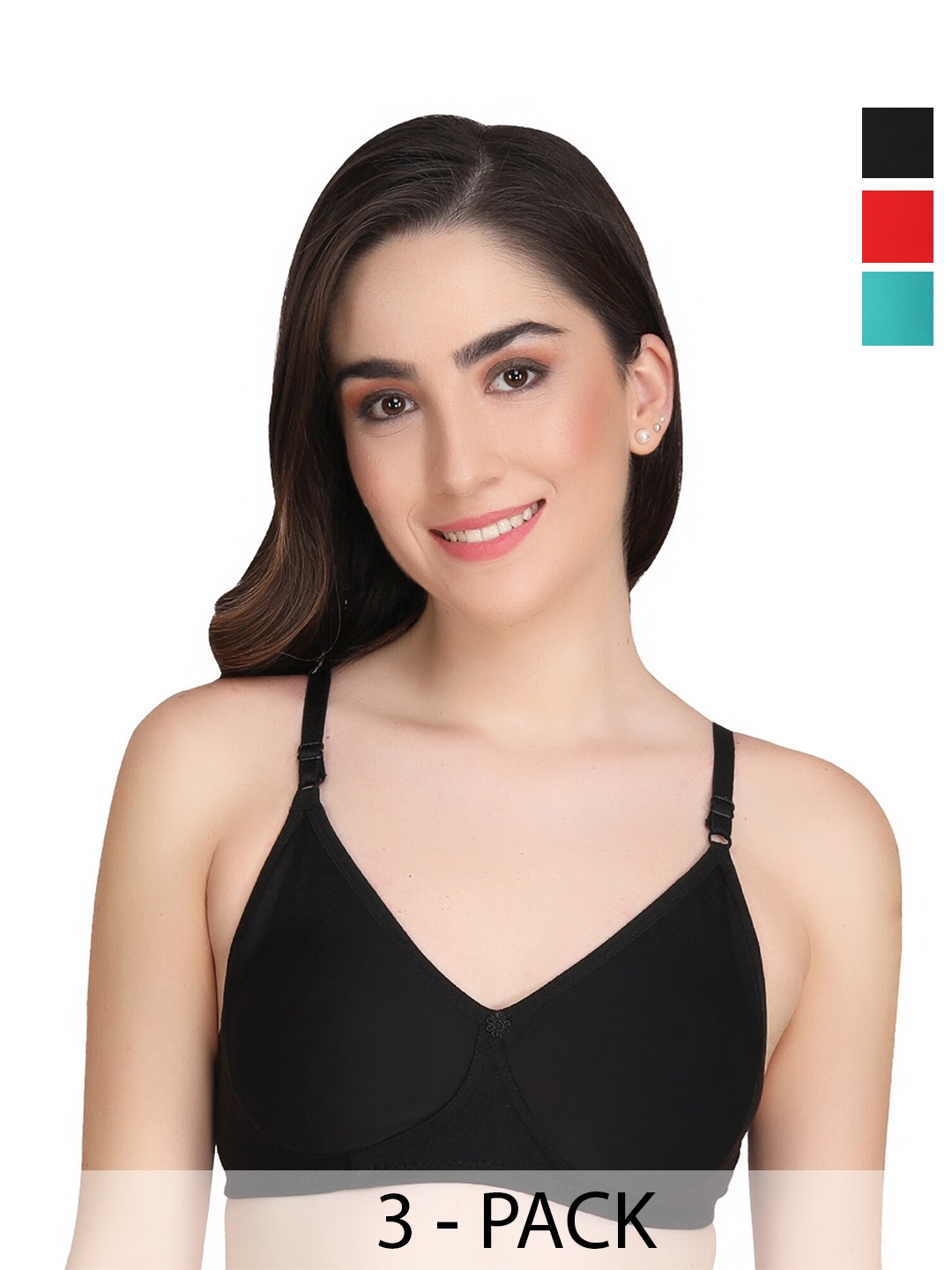 

Liigne Pack Of 3 Full Coverage Non Padded Everyday Bra With All Day Comfort, Red