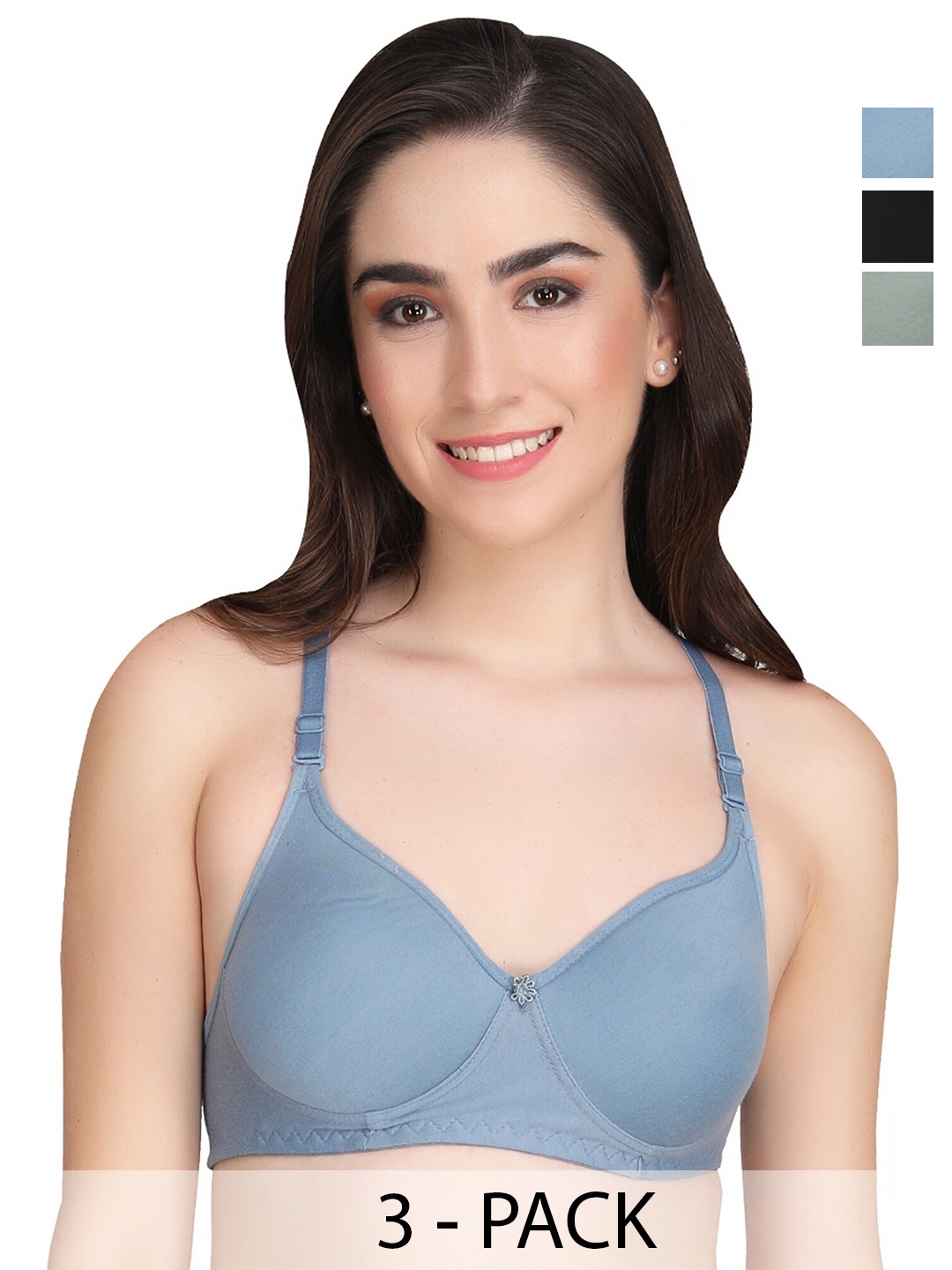 

Liigne Pack Of 3 Full Coverage Non Padded Everyday Bra With All Day Comfort, Black