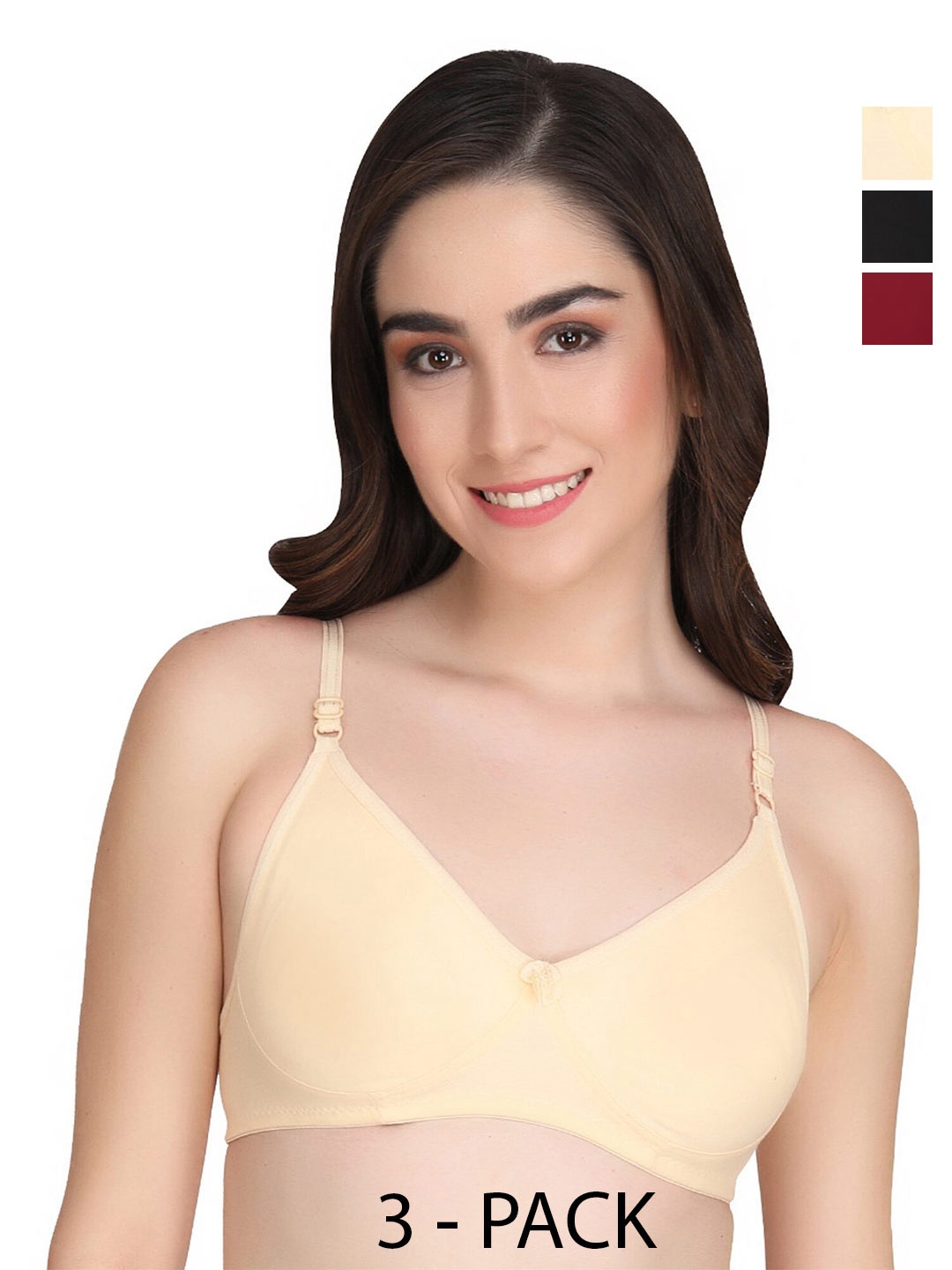

Liigne Pack Of 3 Full Coverage Non Padded Everyday Bra With All Day Comfort, Red