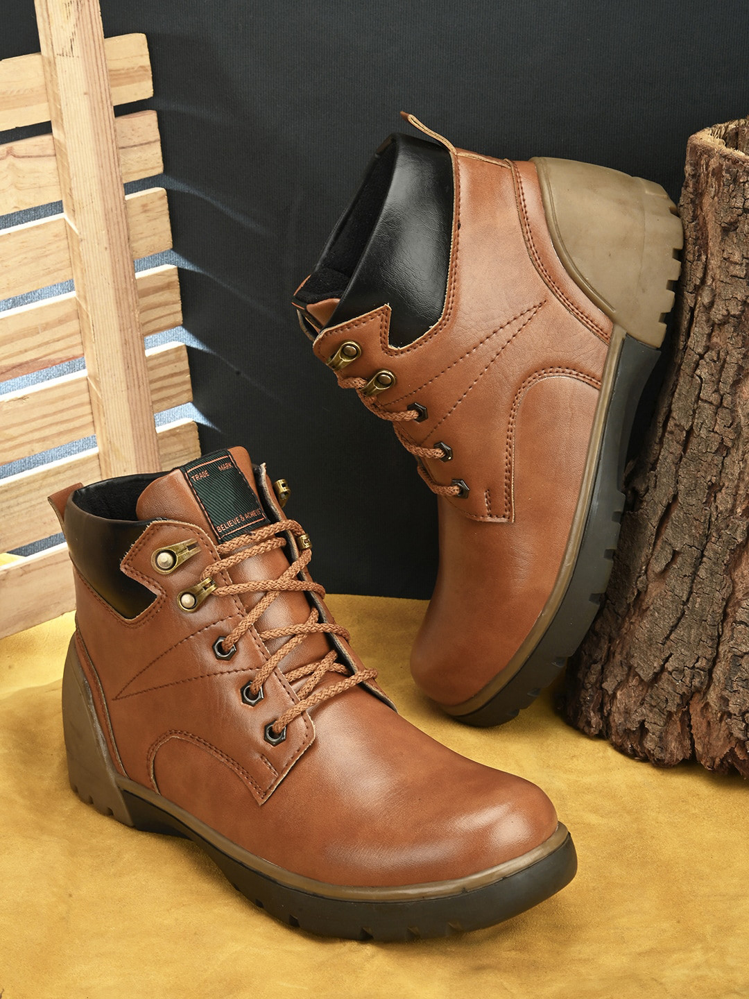 

IMCOLUS Men Mid Top Regular Boots, Tan