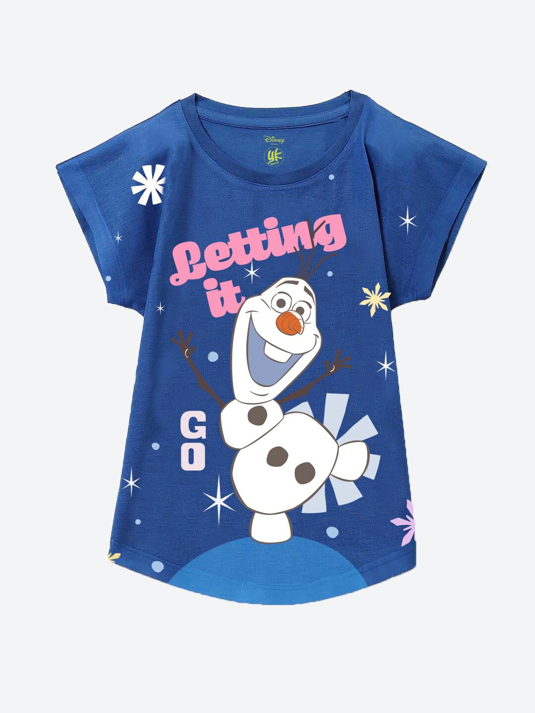 

YK Disney Girls Graphic Printed Short Sleeves Longline Top, Blue