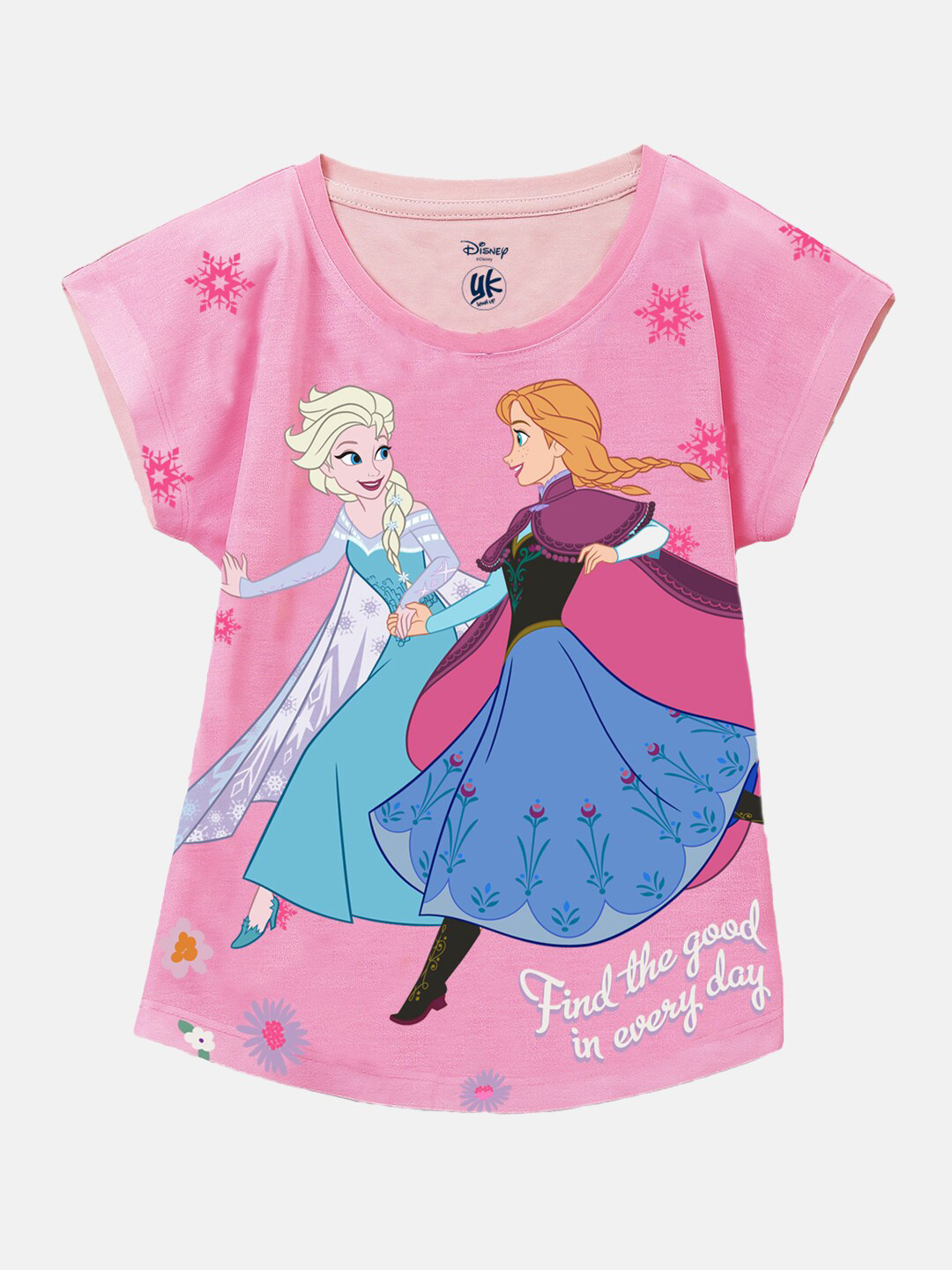 

YK Disney Girls Frozen Printed Short Sleeves Longline Top, Pink