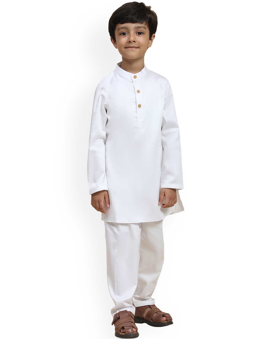 

BAESD Boys Band Collar Organic Cotton Kurta with Pyjamas, White