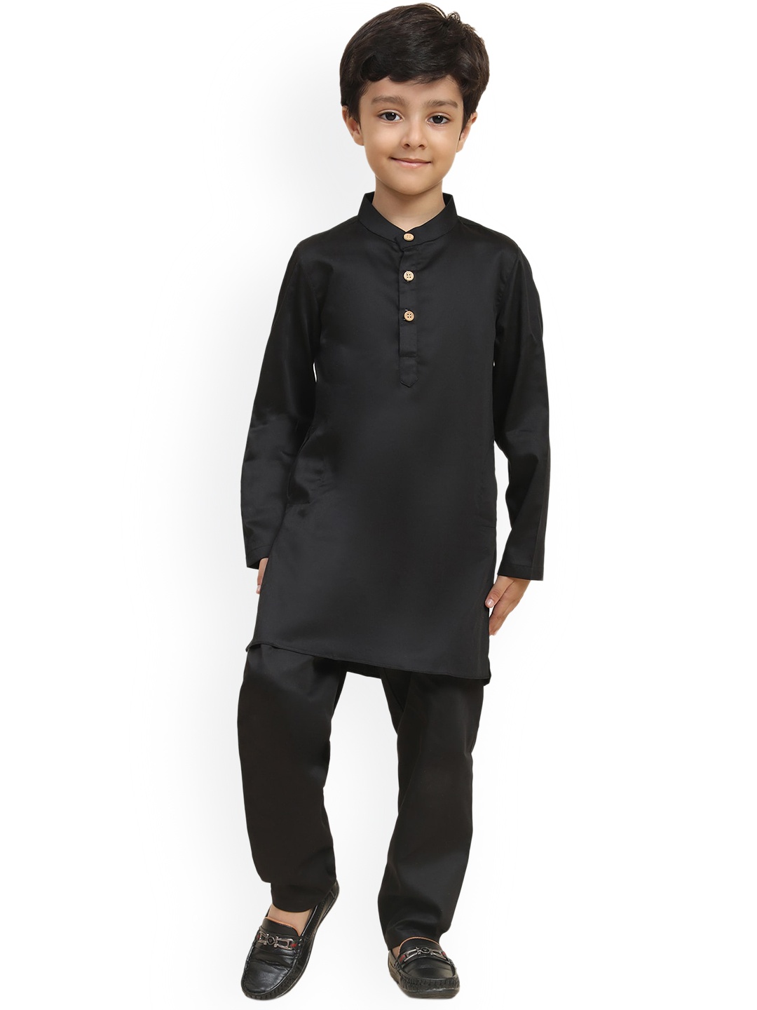 

BAESD Boys Band Collar Organic Cotton Kurta With Trousers, Black