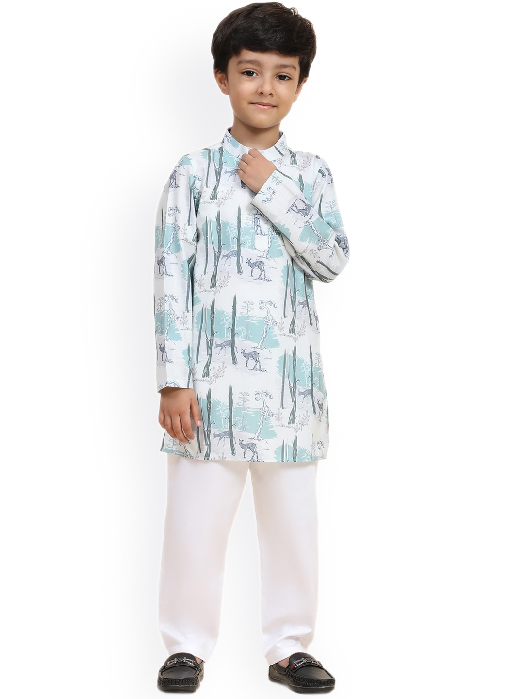 

BAESD Boys Abstract Printed Regular Straight Kurta with Pyjamas, White