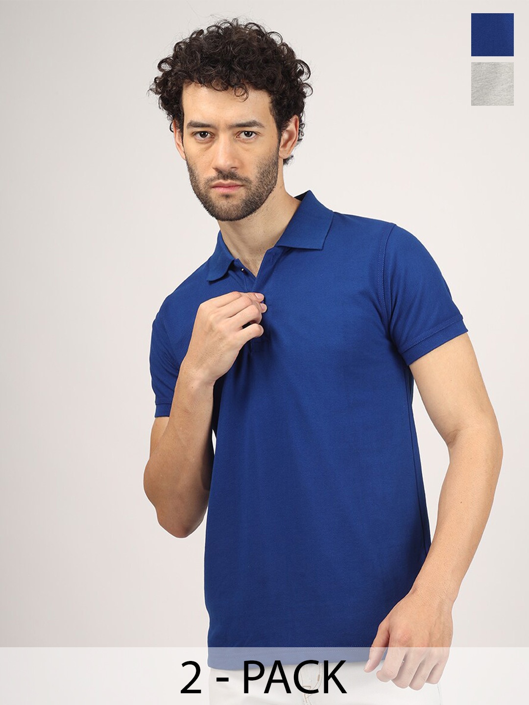 

Greylongg Pack Of 2 Polo Collar Cotton Regular Fit T-shirt, Blue