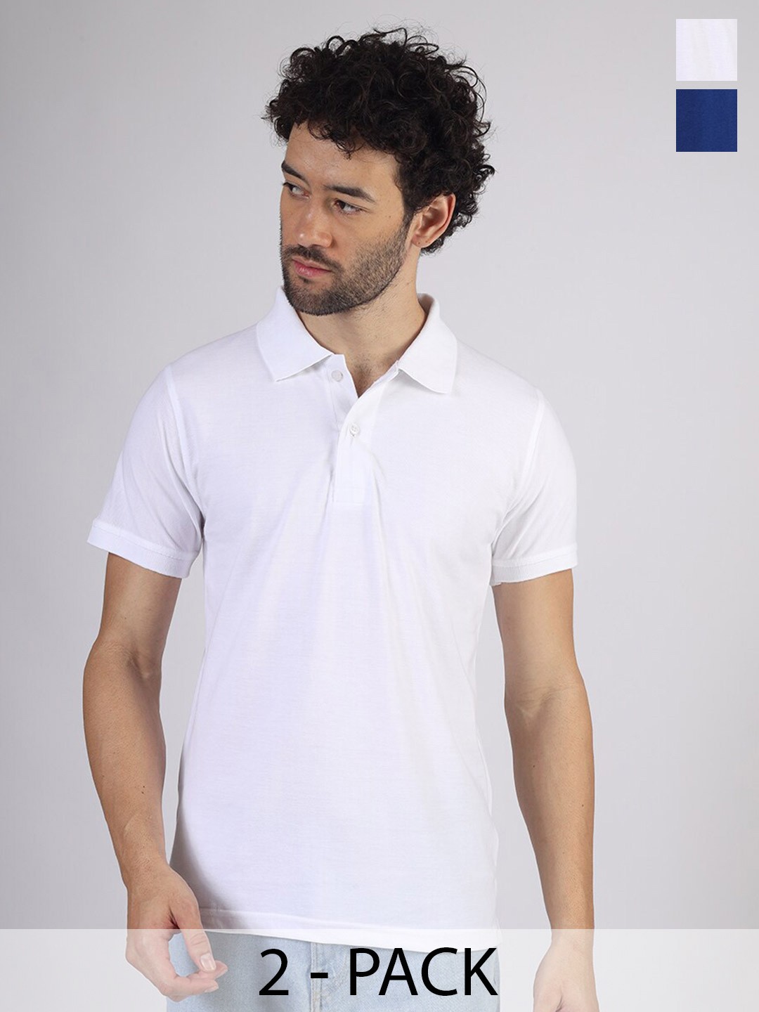

Greylongg Pack Of 2 Polo Collar Short Sleeves T-shirts, White