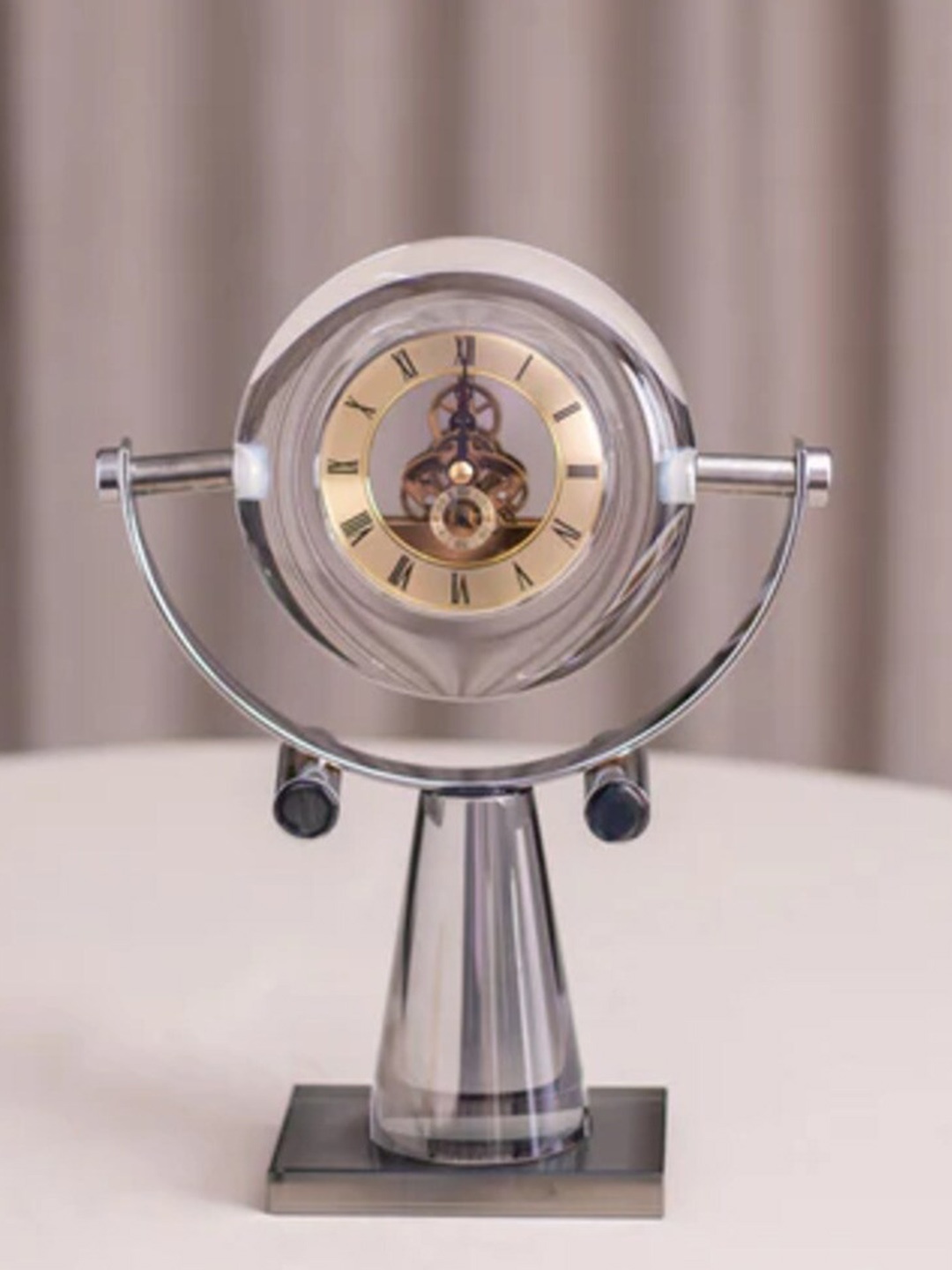 

THEDECORKART Silver-Toned Printed Round Contemporary Table Clock, Transparent