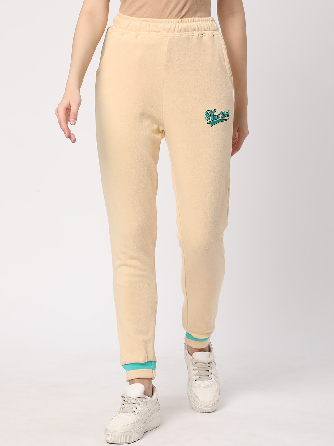 

R&B Women Cotton Mid-Rise Track Pants, Beige