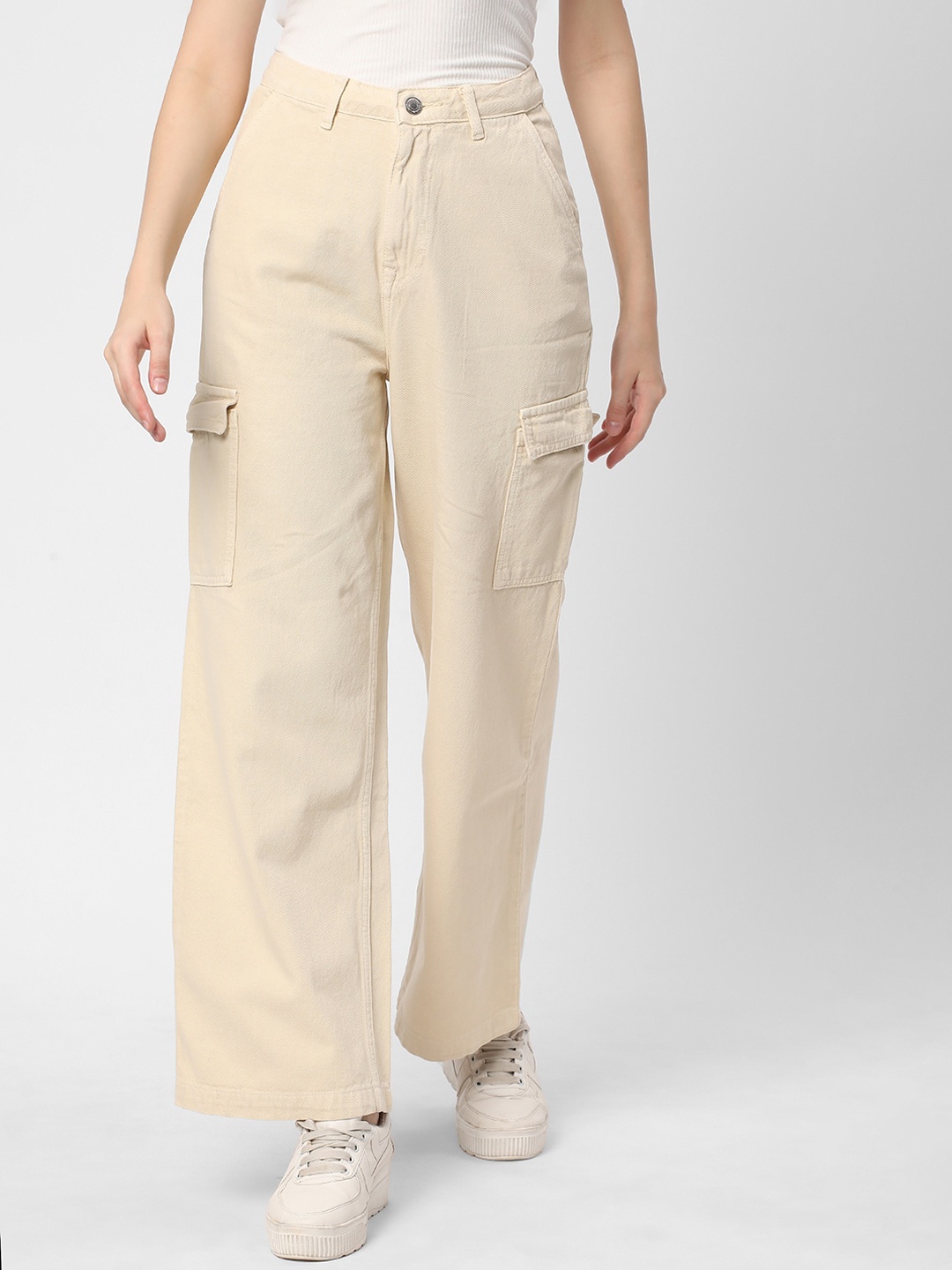 

R&B Women Mid-Rise Wide Leg Jeans, Beige