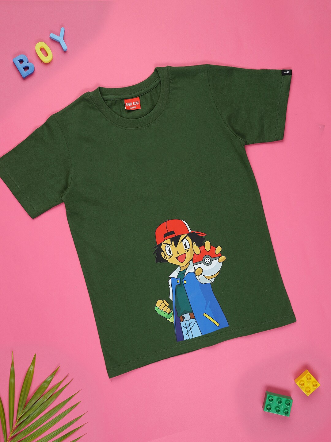 

Gavin Paris Boys Pokemon Printed Pure Cotton Bio Finish T-shirt, Green