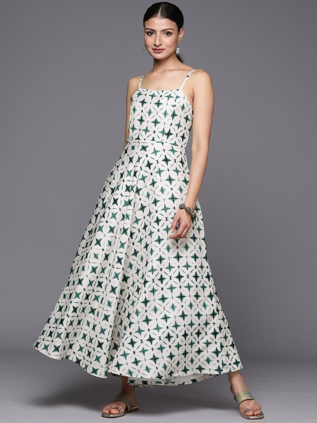 

KALINI Tie & Dye Shoulder Straps Maxi Dress, Off white