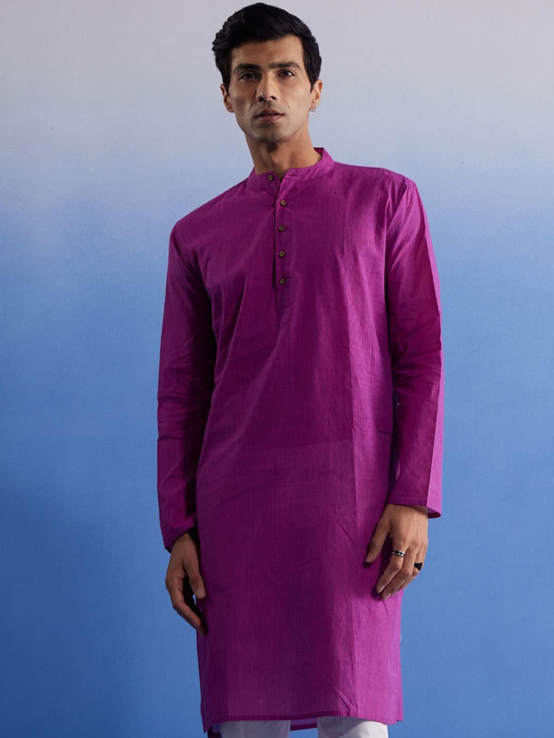 

VASTRAMAY Straight Band Collar Cotton Kurta, Purple