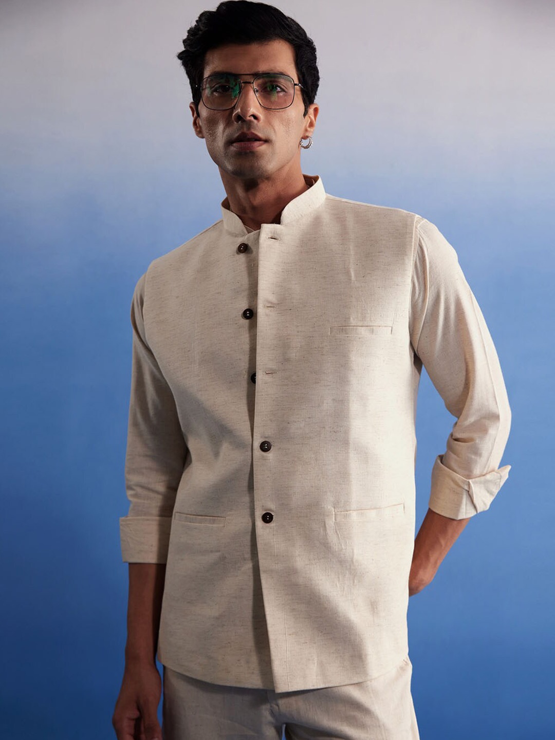 

VASTRAMAY Cotton Nehru Jacket, Cream