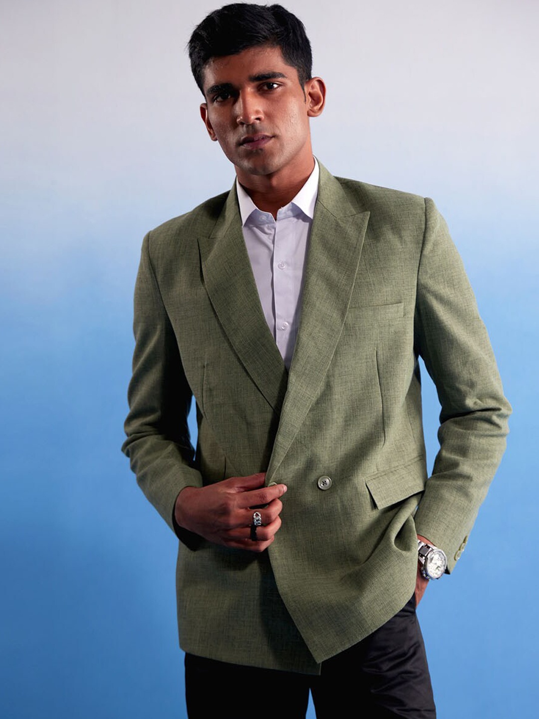 

VASTRAMAY Notched Lapel Slim Fit Single Breasted Blazer, Green