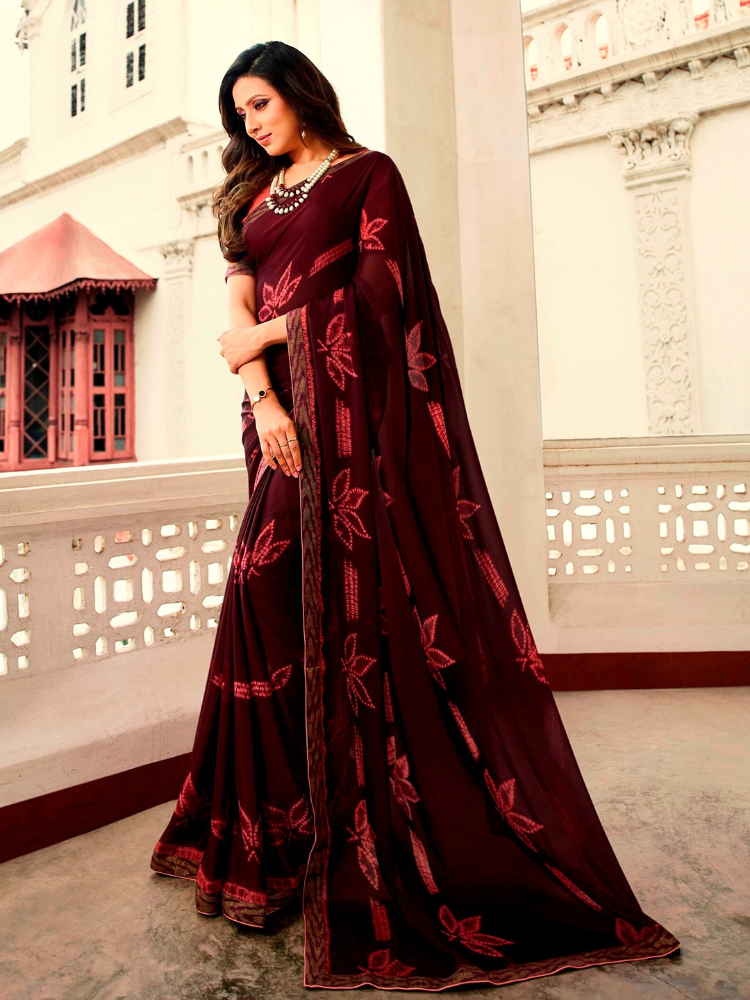 

Civamee Floral Printed Saree, Brown