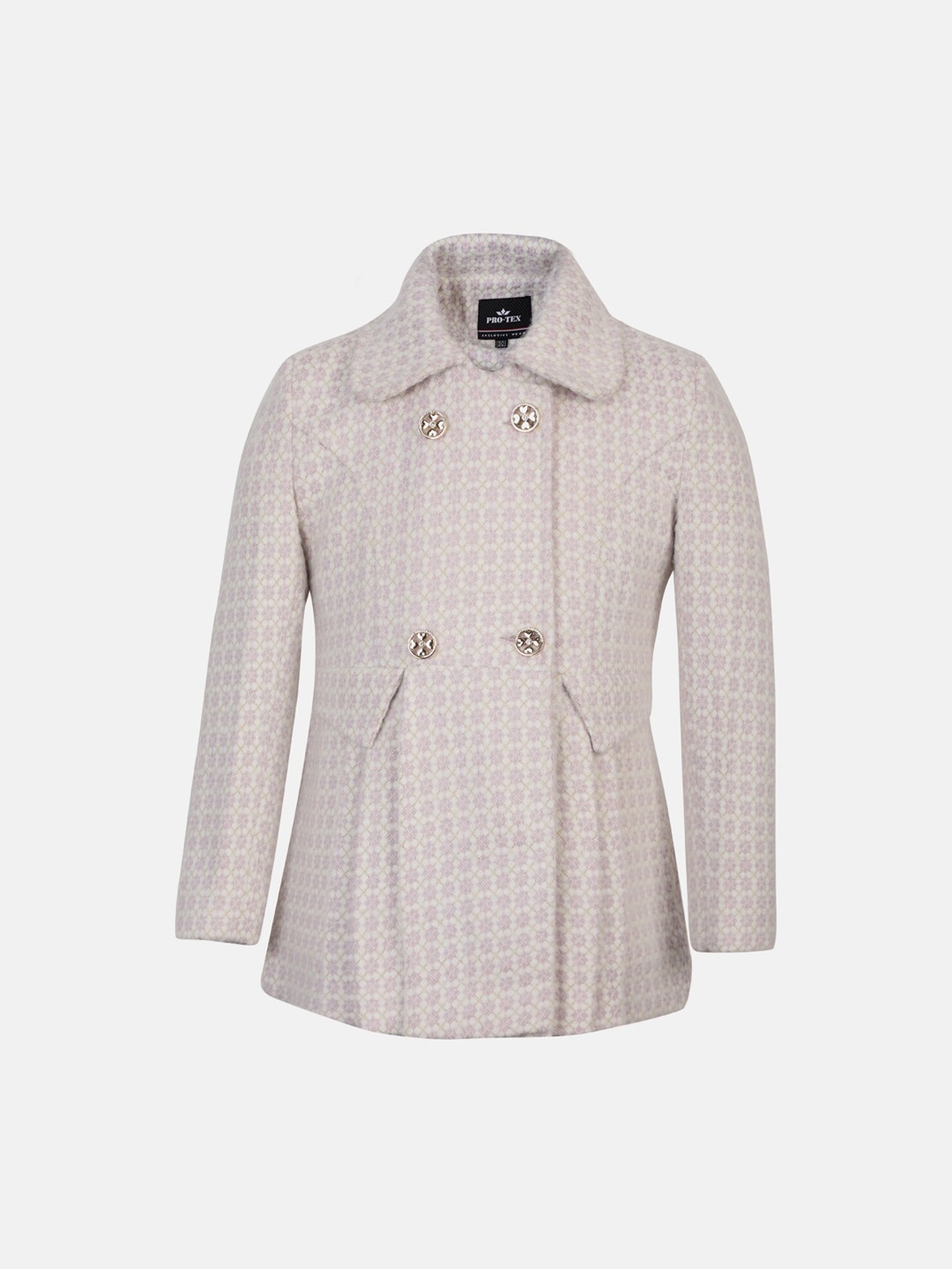 

PROTEX Girls Self-Design Single-Breasted Spread-Collar Long Overcoat, Lavender